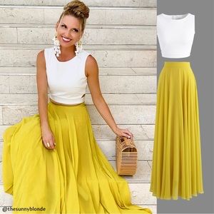 CHICWISH TIMELESS FAVORITE CHIFFON MAXI SKIRT IN MUSTARD